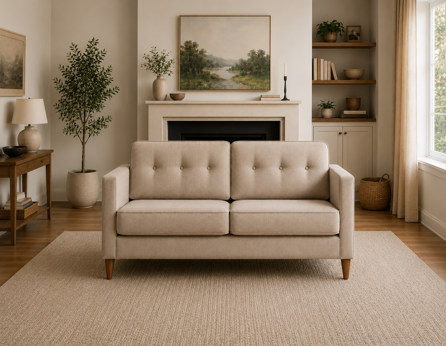 Caramel Channel-Tufted Lounge 2-Seater