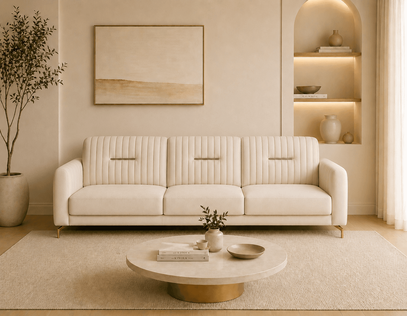 Elegant Cream 3-Seater Sofa