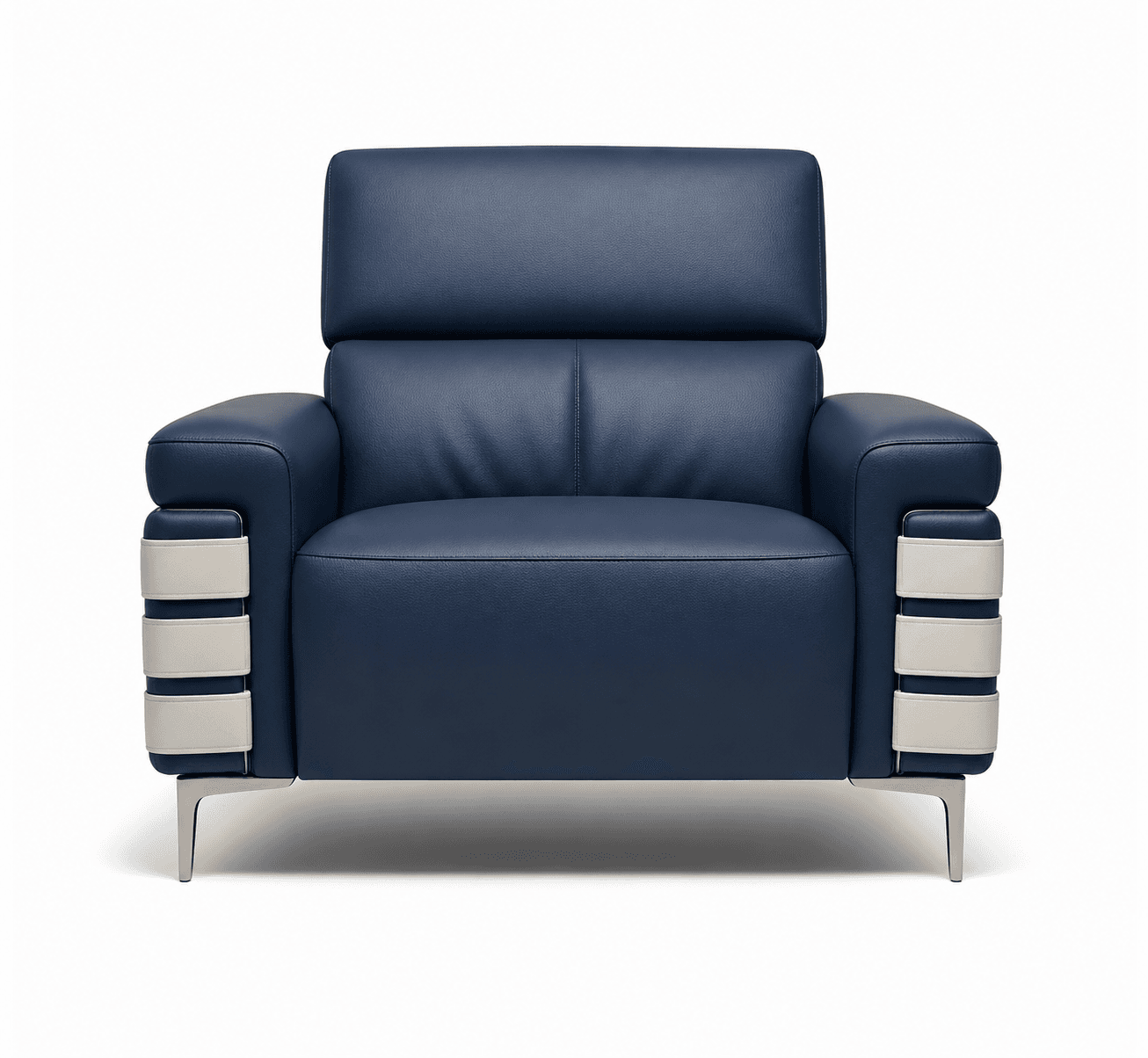 Navy Blue Leather Sofa view 2