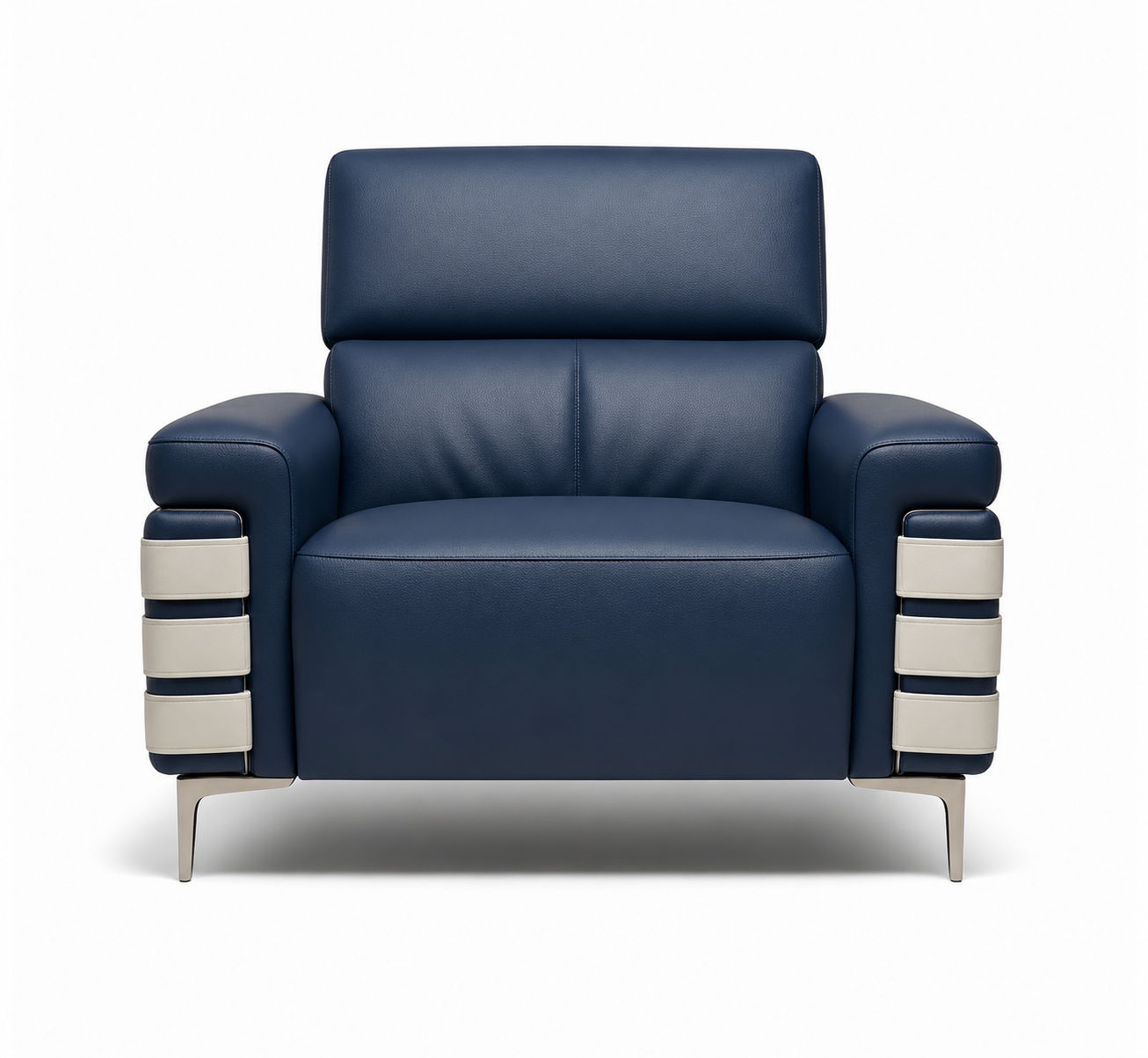 Navy Blue Leather Sofa view 2