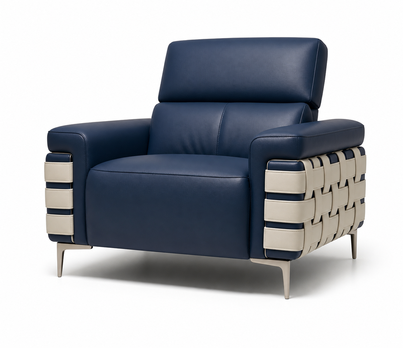 Navy Blue Leather Sofa view 3