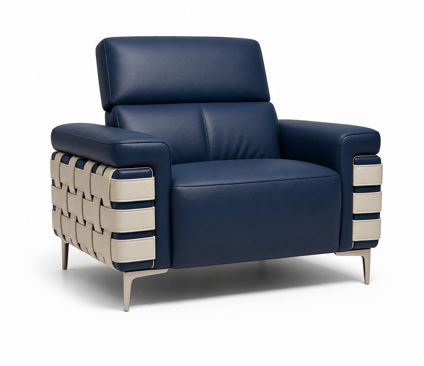 Navy Blue Leather Sofa view 4