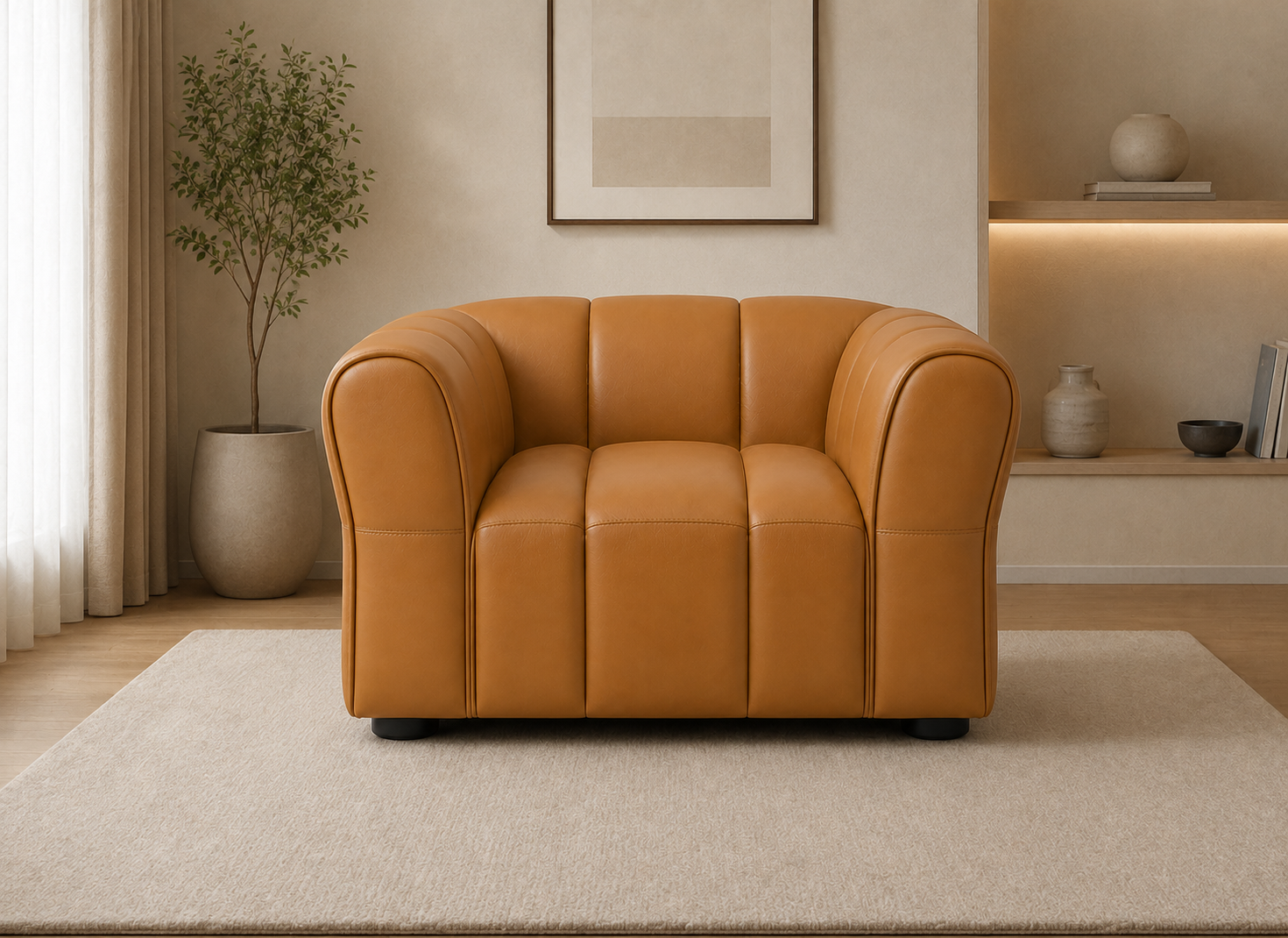 Caramel Channel-Tufted Lounge Chair