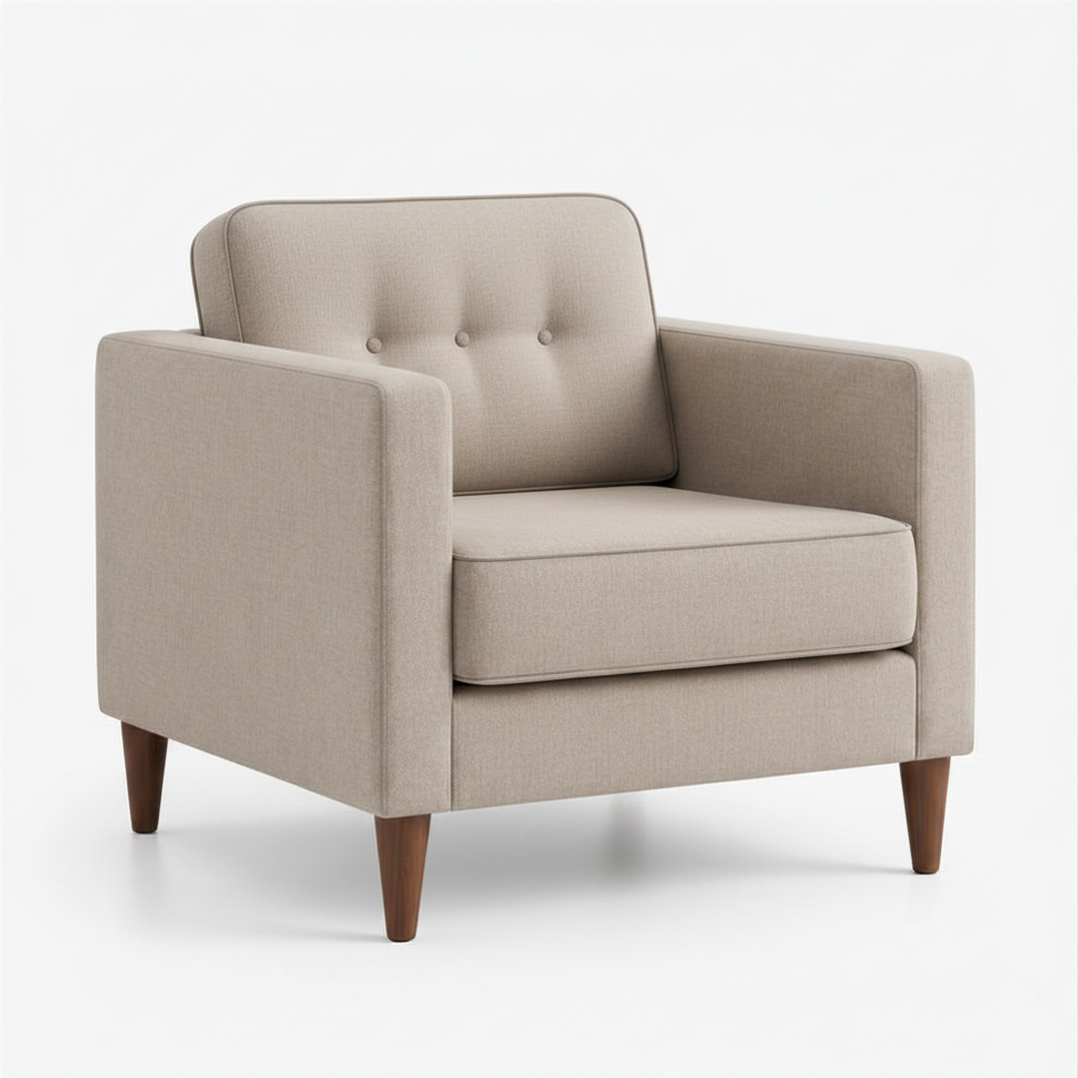 Taupe Button-Tufted Armchair view 2